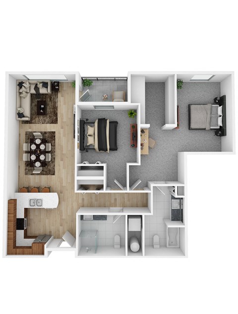 Floor plan for 2 beds, 2 baths, 1185 sqft